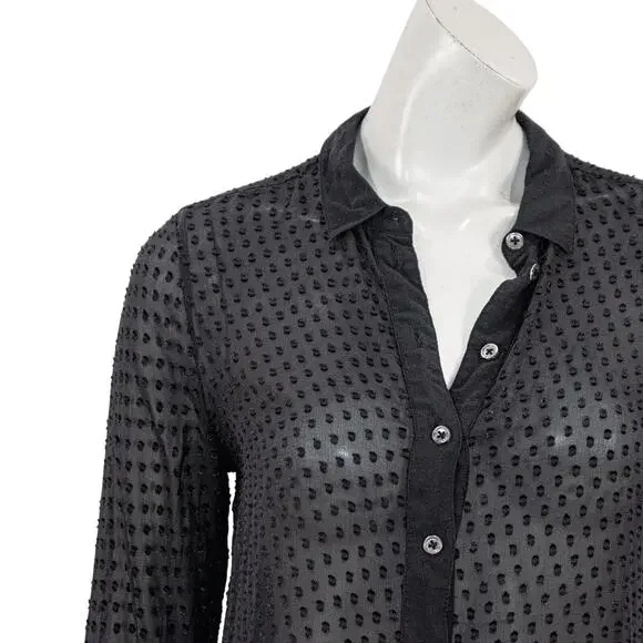 Equipment Femme Women's Sheer 1/2 button popover top in Black sz XS - Picture 7 of 10